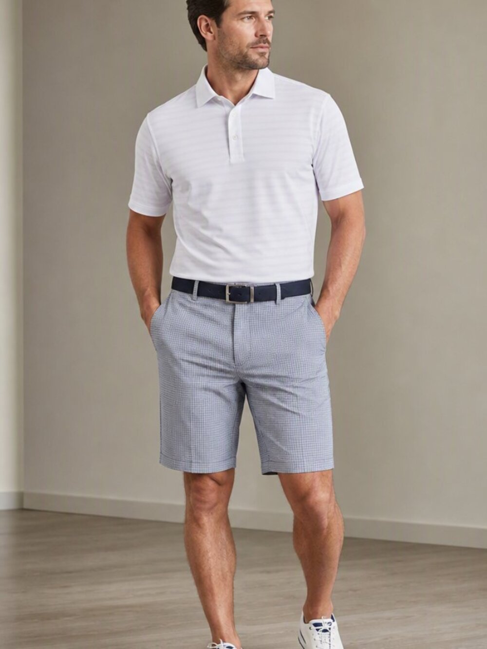 Men's Light Blue Micro-Check Formal Shorts